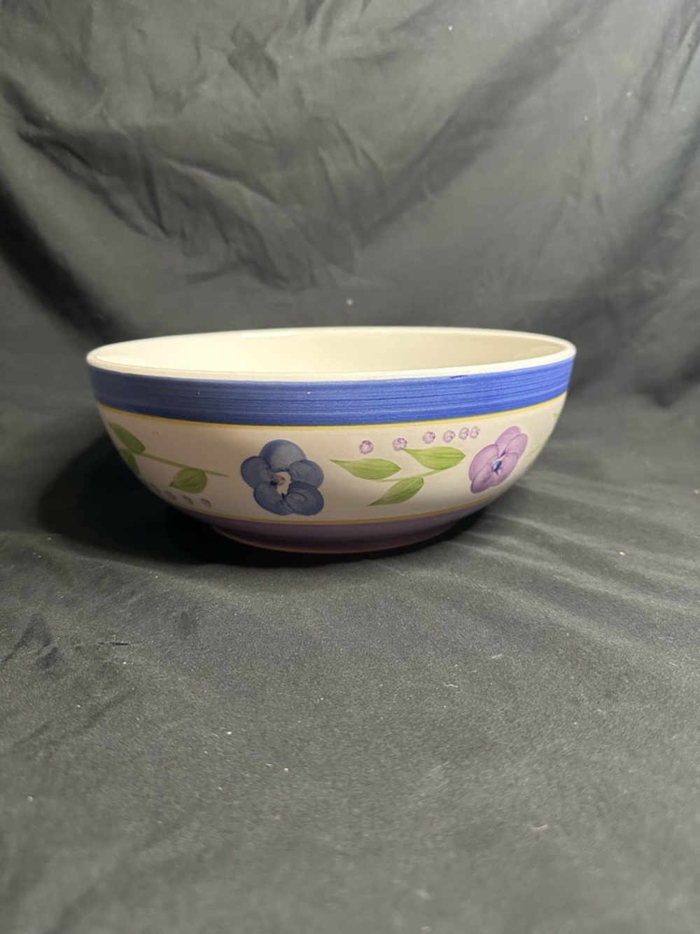 Bella Gibson Floral Ceramic Serving Bowl in Blue and Lavender